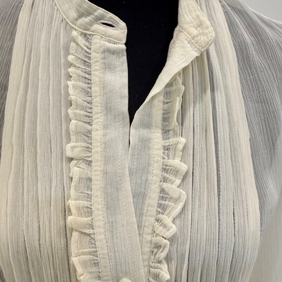 The Limited Silk Tuxedo Front Blouse, Ivory, Size M, Tailored Fit, Long Sleeves - Picture 7 of 9